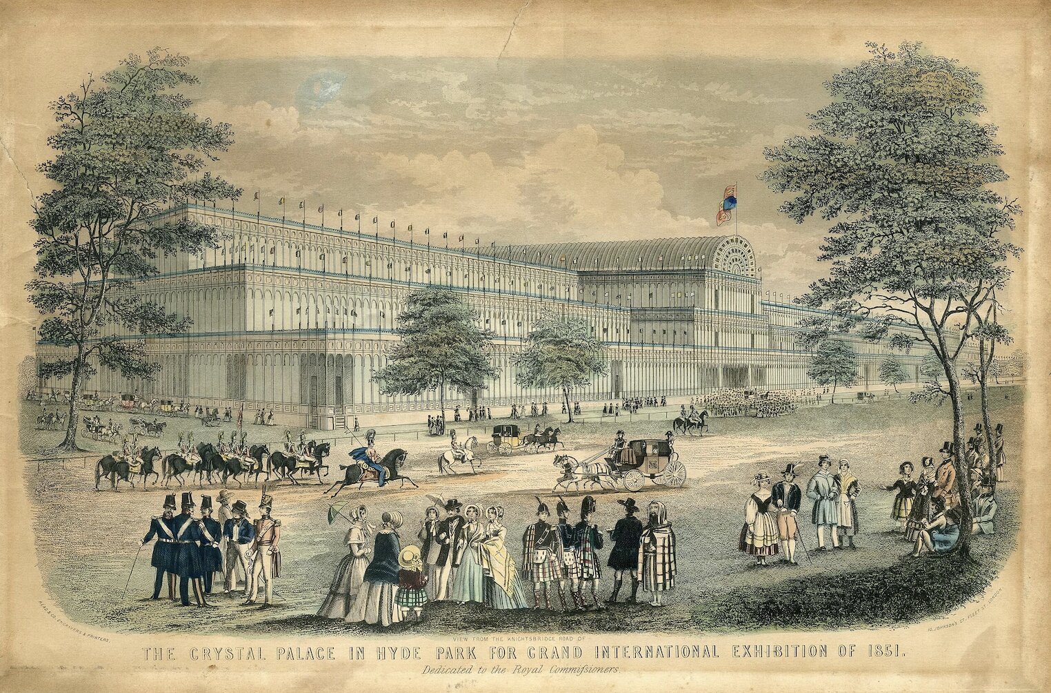 An illustration depicting the Great Exhibition of 1851 inside the stunning Crystal Palace